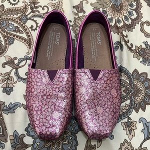 Toms Pink/Purple Glitter Big Girls Sz 3Y Slip On Casual Classic Flats Sneakers